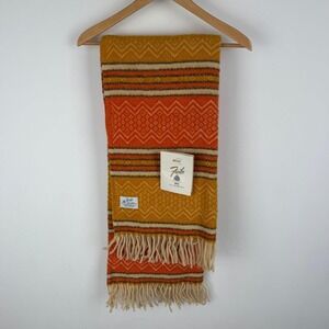 Vintage Faribo Mesa 100% Virgin Wool Throw Blanket Orange Gold 50x60 USA Made